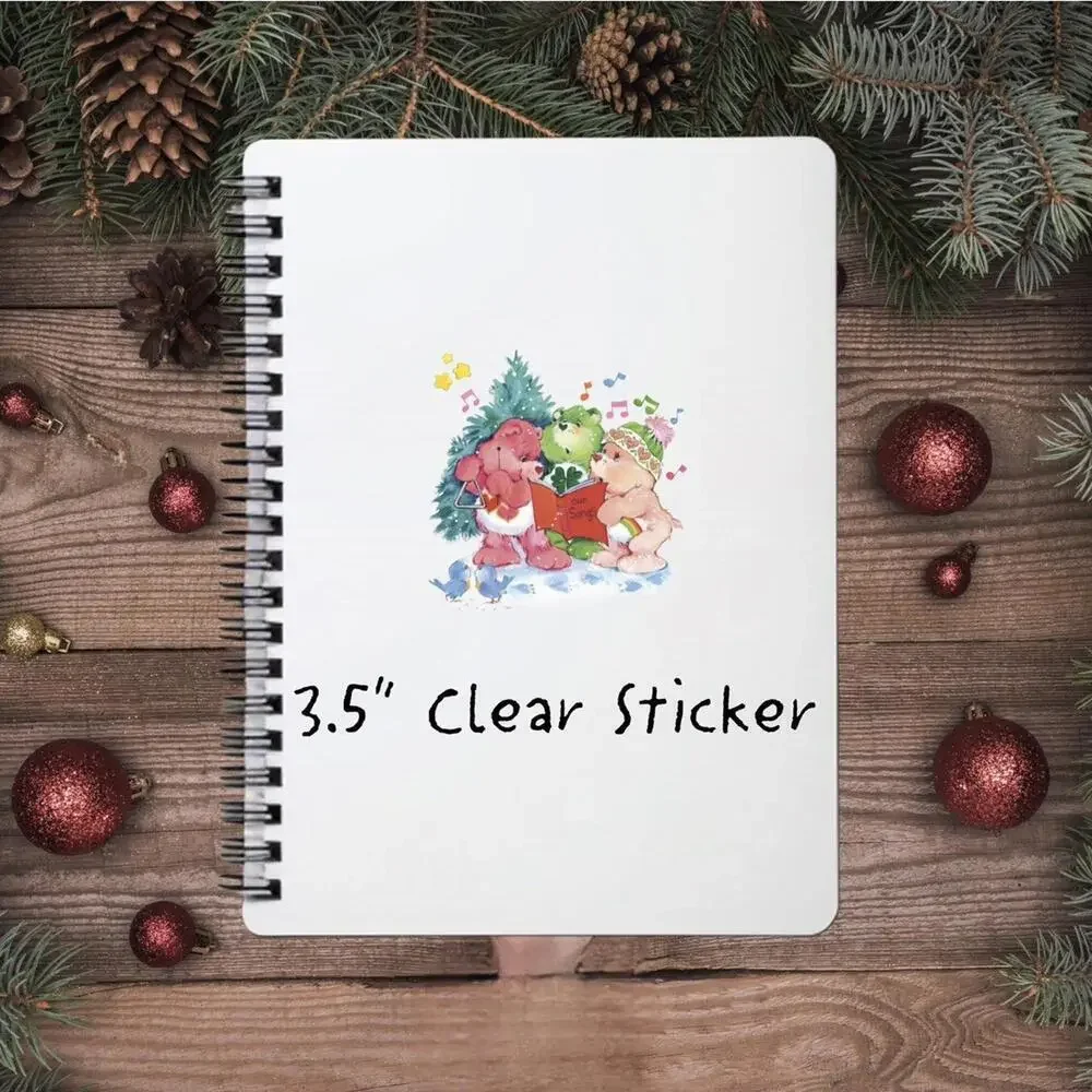 Care Bears Sticker SET OF 5, Clear Decals 3.5”  Bear Cousins Christmas Series 1